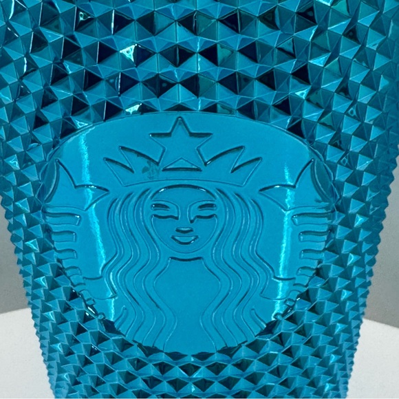 Starbucks 2023 Blue Chrome Studded Grande 16oz Bling Cup Tumber NWT - Picture 2 of 11